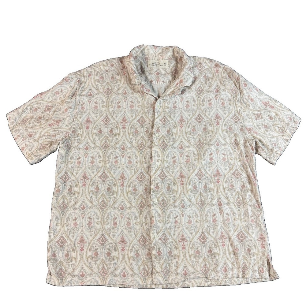 Abercrombie & Fitch The A&F Summer Linen Blend Shirt Men's XL  Paisley Beige